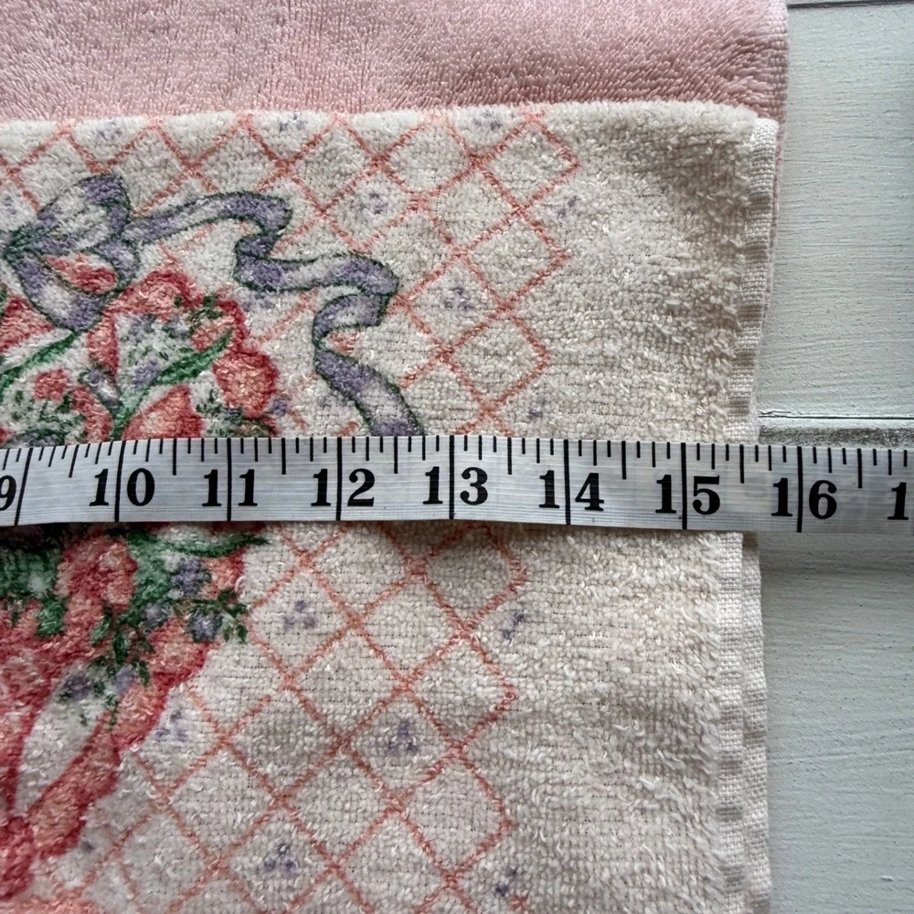 Vintage Cannon Lady Pepperell Pink Floral Hand Towel Set USA Made